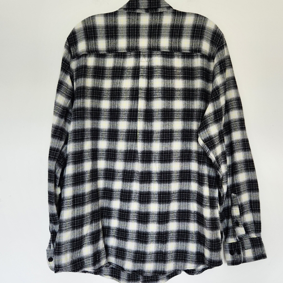 Pacsun Men's Button Down Pocket Shirt Black White Yellow Plaid Striped Large - Picture 8 of 15